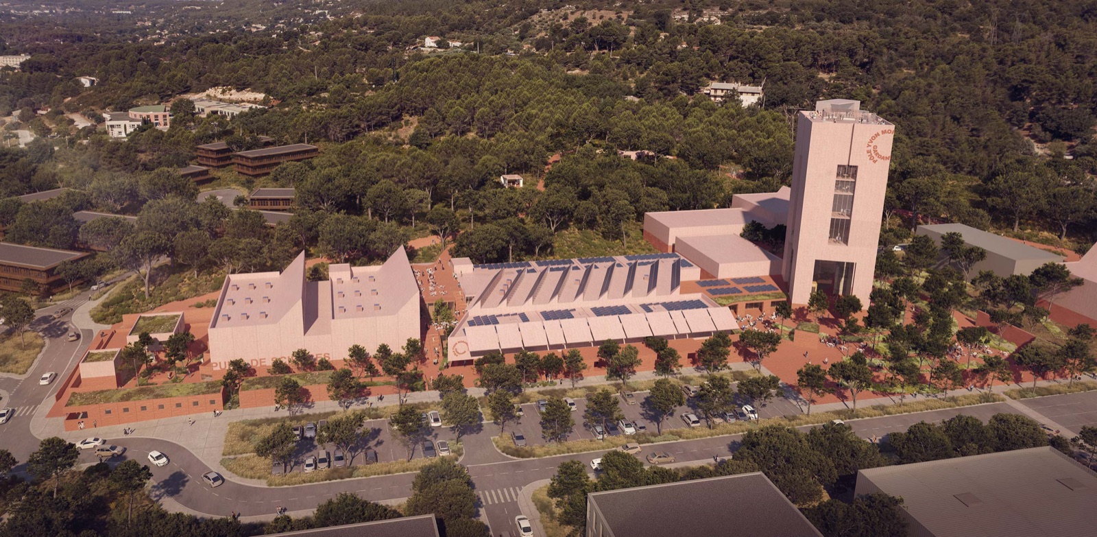 3D-luchtbeeld van het Chargekeeper-gebouw